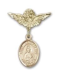 Gold Filled Baby Badge with St. Wenceslaus Charm and Angel with Wings Badge Pin