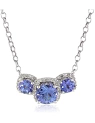 14k White Gold Tanzanite and 1/5 cttw Diamond 3 Stone Necklace, 18"
