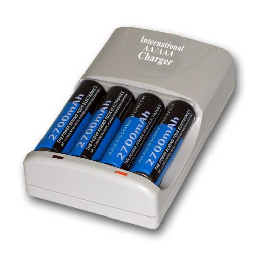 World-ready 100-240V Ultra-Fast AA / AAA Nimh Battery Wall Charger w/ 4 2700 Ni-MH Batteries for Panasonic LUMIX DMC-LS80 DMC-LZ10 DMC-LZ8 LZ6 LZ7 LS70 LS2 LZ3S LZ2 LC20K LC20S LC33 LC43 LC50 LC70 LC80