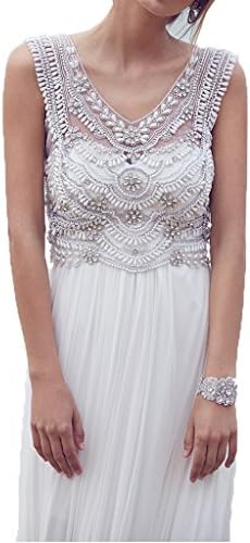 Dress U Beading Beach Wedding Dresses for Bride Pearl Bridal Gown Size 16W US White