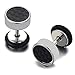 Mens Stud Earrings Stainless Steel Illusion Tunnel Plug Screw Back with Carbon Fiber, 2pcs