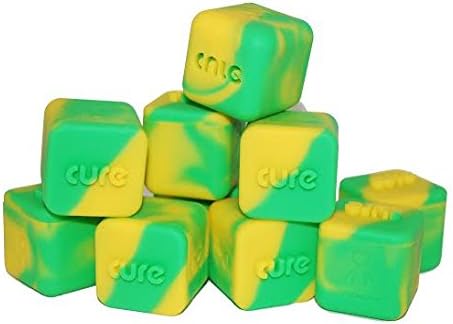 10 Green and Yellow Non-stick Shatter Concentrate Silicone Cure Cubes Jar Container