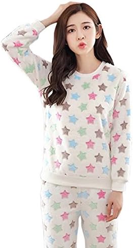 Women's Long Sleeves Stars Cozy Flannel Fleece Warm Sleepwear Pajama Set
