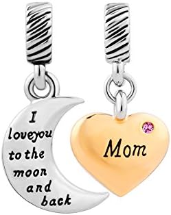 I Love You To The Moon And Back Pink Birthstone Mom Heart Charms Sale Cheap Beads Fit Pandora Bracelet