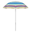 Umbrella Alternating Panels Of Green, Blue, Yellow, And Red Striped Fabric Umbrella With Tilt Adjustment