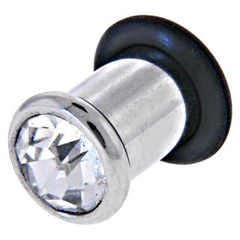 2 Gauge Clear Cubic Zirconia SOLID STEEL Single Flare Plug