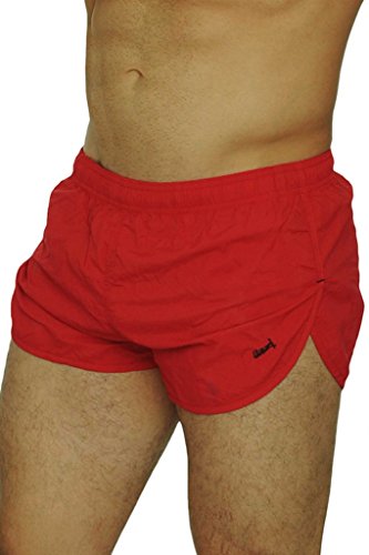 Men's Basic Running Shorts Swimwear Trunks By UZZI: RED (Medium)