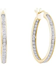 1 cttw 14k Yellow Gold Diamond Inside Out Hoop Earrings 1.12" Length (Real Diamonds: 1 cttw)