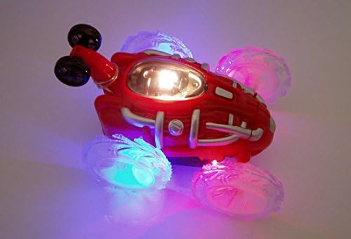 Red RC Stunt Dune Buggy Off Road Radio Controlled Toy Car with LED Lighted Wheels That Flash Red and Blue Neon Colors See It Flip Spin and Ride Wheelies in the Dark