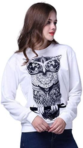 EKIMI Women's White Printing Loose Long Sleeve Sweatshirts Blouse Tops (XXL)
