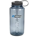 Nalgene BPA Free Tritan Wide Mouth Water Bottle, 32 Oz, Gray with Black Lid