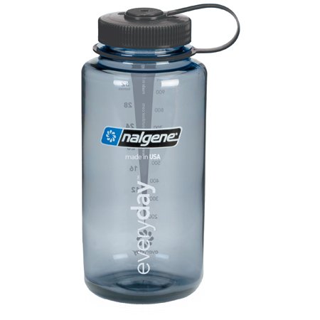 Nalgene BPA Free Tritan Wide Mouth Water Bottle, 32 Oz, Gray with Black Lid