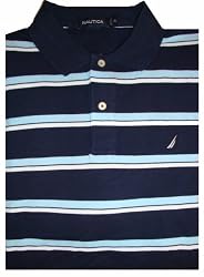 Men's Nautica Polo Shirt Short Sleeved Navy, Blue & White Striped Many Sizes Available