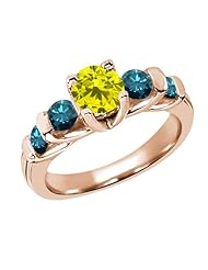 1.68 Ct Round Canary and Blue Diamond 18K Rose Gold Ring
