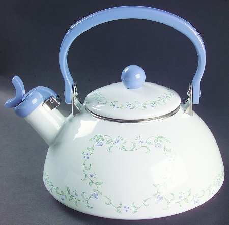 "Corning Country Cottage Kettle with Lid Metal, Whistler, Fine China" "Corning Country Cottage Kettle with Lid Metal, Whistler, Fine China"