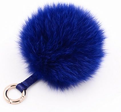Sunnying Fox Fur Cute Pom Pom Ball Key Chain for Womens Bag or Car Pendant (Blue)