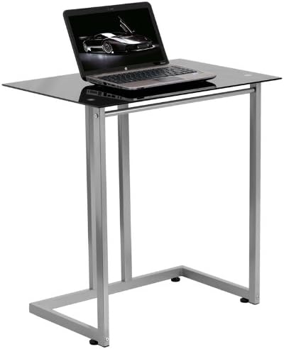 Black Tempered Glass Laptop Notebook Netbook Stand Desk With Silver Finish Base