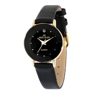 AK Anne Klein Women's Diamond Gold-Tone Black Dial Watch #108974BKDB