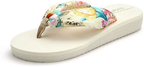 Queen Bootie Women Fashion Platform Increased Height Anti-slip Summer Bohemia Beach Flip Flops Thick Bottom Wedge Gizeh Thong Sandals Pool Shoes Beige 4 M US