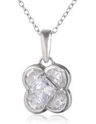Sterling Silver Simulated Diamond Four Leaf Clover Pendant Necklace, 18"