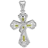 14K White Gold Mens Diamond Cross Pendant with Yellow Diamonds 1.65 Ctw