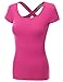 Doublju Women Cap Sleeve Round Neck Cross Back Detailed T-Shirt