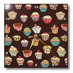 Colorful Cupcakes Brown Background - 10x10 Wall Clock