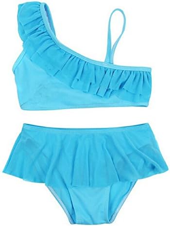 Dengken Girl's Swimwear Swimming Clothes Bikini Two-Piece Set Swimsuit Blue 6T