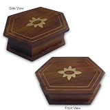 Hexagonal Shape Handmade Wooden Jewelry Box With Brass Flowers Engraved & Velvet Lined Inside (Free Shipping) Wbox0084