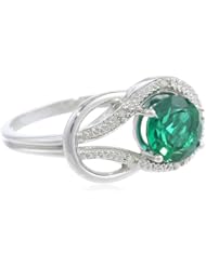 10k Gold Round Created Emerald and Diamond Ring (0.03 cttw, I Color, I2 Clarity)