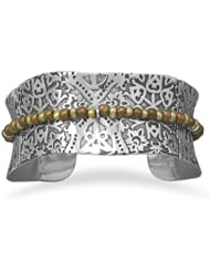 Oxidized Cuff with Cultured Freshwater Pearls and Glass Beads