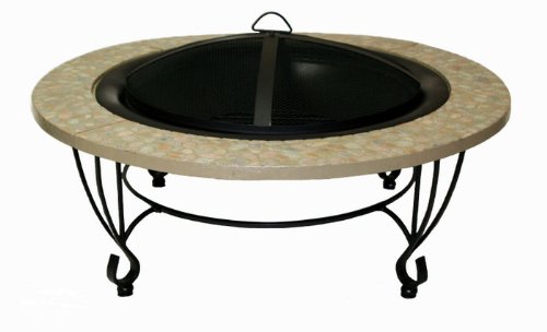 Fire Sense 60240 Fire Pit with Cast Iron Rim Faux River Rock - 30 Inch Firebowl - Black Porcelain Bowl and Black Stand