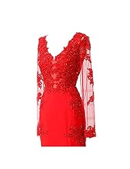 V-neck Tulle Long Sleeves Mermaid Applique 2015 Prom Dress 