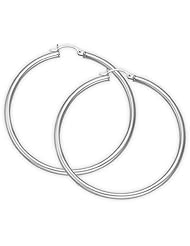 14K White Gold Hoop Earrings - 1 3/4" inch diameter (3mm thickness)