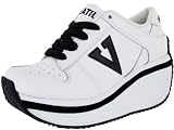 VOLATILE Flyer Womens Casual Leather Lace-Up Platform Wedge Heels Athletic Shoes Sneakers White