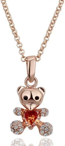 Gold Plated Swarovski Elements Crystal Jewelry Sets Teddy Bear Necklace & Ring