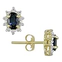 10K Yellow Gold 1/10 ctw Diamond and Sapphire Earrings