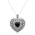 Sterling Silver Filigree Hearts with Diamonds Pendant (0.05 cttw, I-J Color, I2-I3 Clarity), 18"