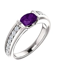 10K White Gold 7.00x5.00mm Oval Cut Chatham Created Alexandrite and Diamond Ring -- LIFETIME WARRANTY