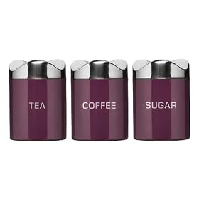 Set of 3 Houston Purple Enamel Tea Coffee Sugar Jars Canister