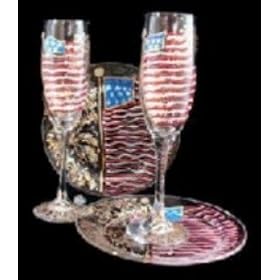 Bellissimo WFPS-0901 Hand Painted America s Flag Design 6 oz. Toasting Flutes with 7 Inch Cake... by Bellissimo