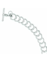 Genuine .925 Sterling Silver Polished Heart Bracelet 22.8 Grams 7.5 Inch Length. 100% Satisfaction Guaranteed.
