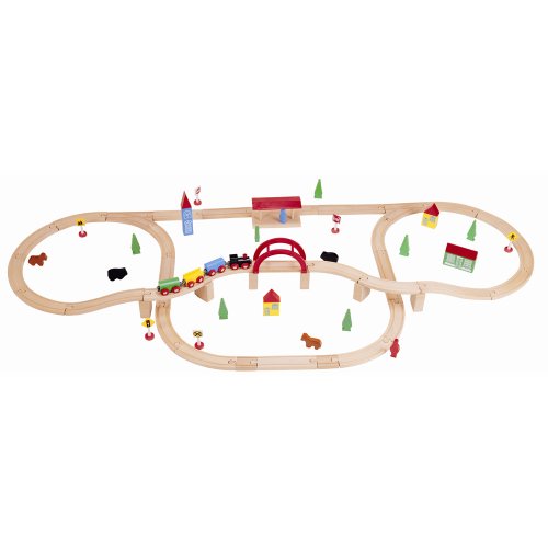 Childrens Toyshop  Toys : Maxim Wooden 70 Pc. Deluxe Over & Under Train Set
