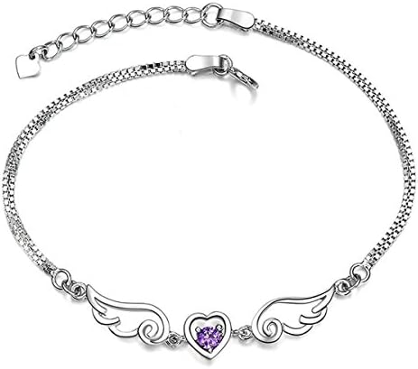 EIGA Women's Heart Love Angel Wings Chain Bracelet Purple