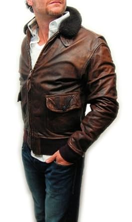 Polo by Ralph Lauren Men's Genuine Leather/Wool Lined Collar Vintage Bomber Jacket Brown 7353766-WPNB