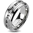 Spikes Solid Titanium Black and Clear Cubic Zirconia Band Ring