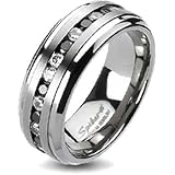 Spikes Solid Titanium Black and Clear Cubic Zirconia Band Ring