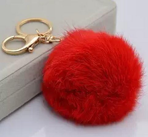 OALY Plush Rabbit Fur Ball Key Chain Car Key Chain Ornaments Lady Fashion Bag Pendant Red