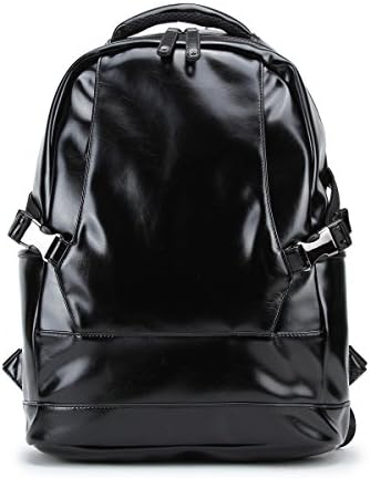 Samic® Vintage PU Leather Backpack 14 Inch Laptop Computer Backpack School College Book Bag (Black)