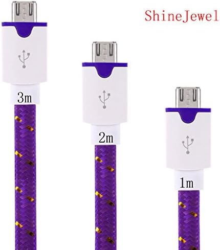 [3Pack] ShineJewel(TM) Nylon Material in Assorted Lengths - 3ft 6ft 10ft /1m 2m 3m Flat Noodle Braided Cord Universal Micro USB Cable High Speed Data Sync Cable Charging Cord for Samsung Galaxy S2 S3 S4 S5 S6 Edge Note 2 3 4 Nokia Lumia 520 530 635 920 1020 HTC One T6 M8 M9 Lg G2 G3 L7 Google Nexus 4g 5 6 7 Xbox ZTE Huawei Motorola Moto G Droid Turbo Mini BLU Advance 4.0 Studio 5.0 5.5 6.0 Windows Phone Android Devices-3Pack in Purple